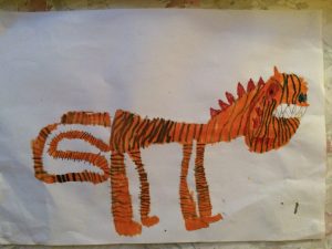 Scary tiger drawn and coloured in spring 2016